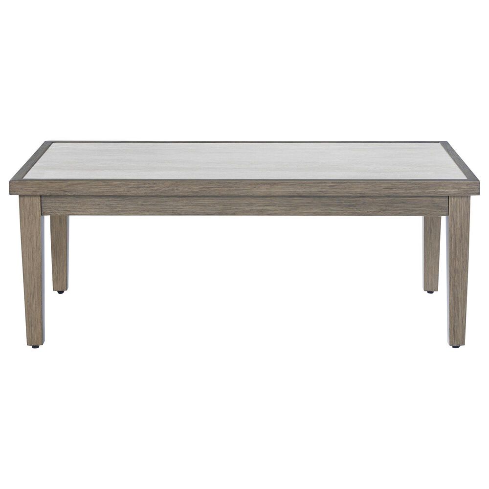 Ashley Rainier Ranch Patio Rectangular Cocktail Table in Brown and Beige, , large