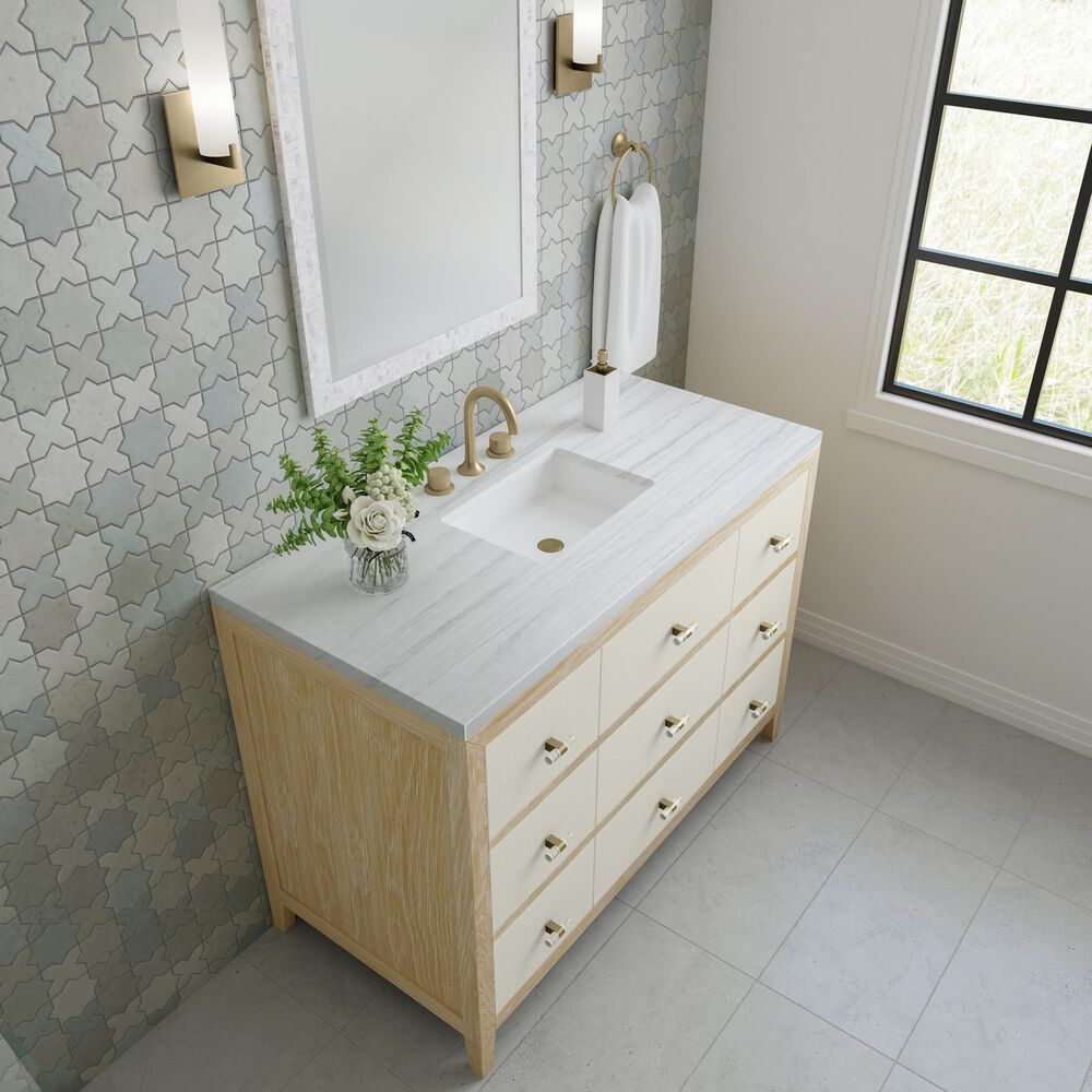 James Martin Vanities Celeste 48&quot; Single Vanity in Sun-washed Oak with Embossed Shagreen and with 3 cm Arctic Fall Solid Surface Top, , large