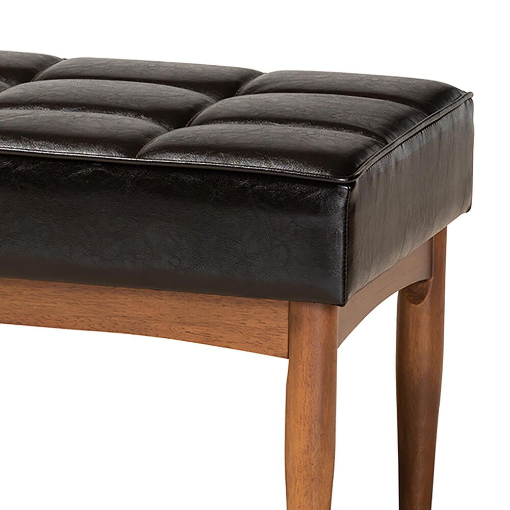 Baxton Studio Sanford Dining Bench with Dark Brown Cushion in Walnut Brown, , large