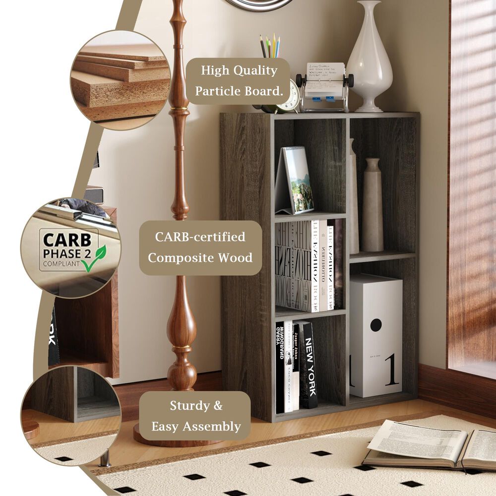 HOMLUX 5-Cube Reversible Storage Bookshelf in French Oak, , large