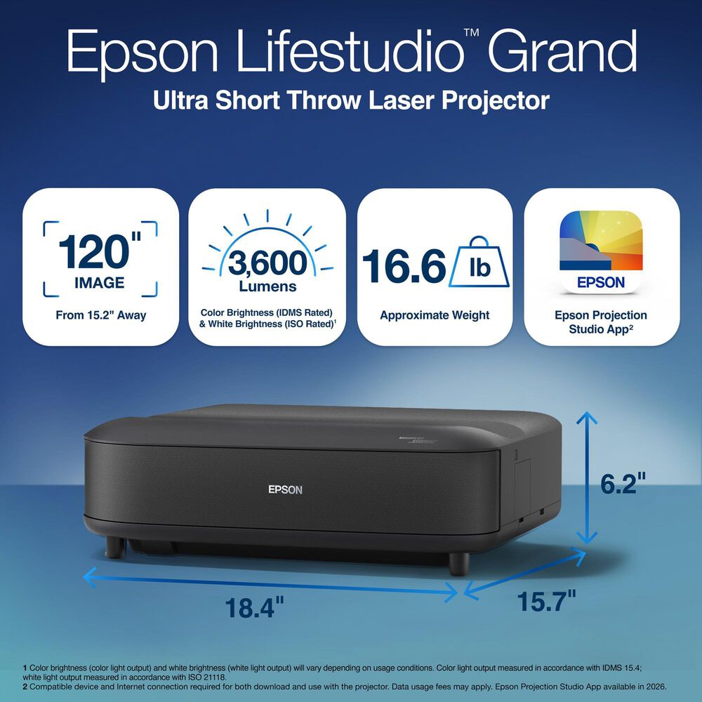 Epson Epson Lifestudio Grand 4K PRO-UHD Ultra Short Throw Laser Projector  Black, , large