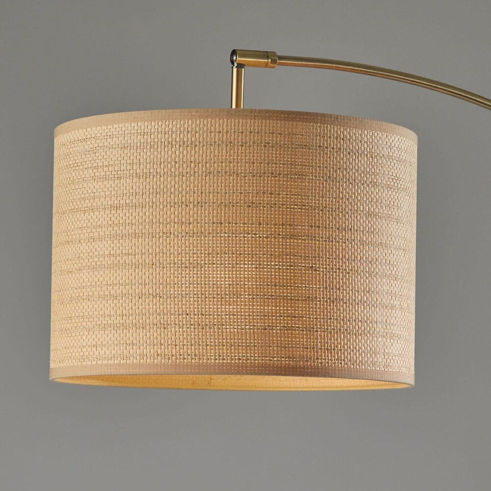 Adesso Bowery Arc Lamp with Natural Shade in Antique Brass, , large