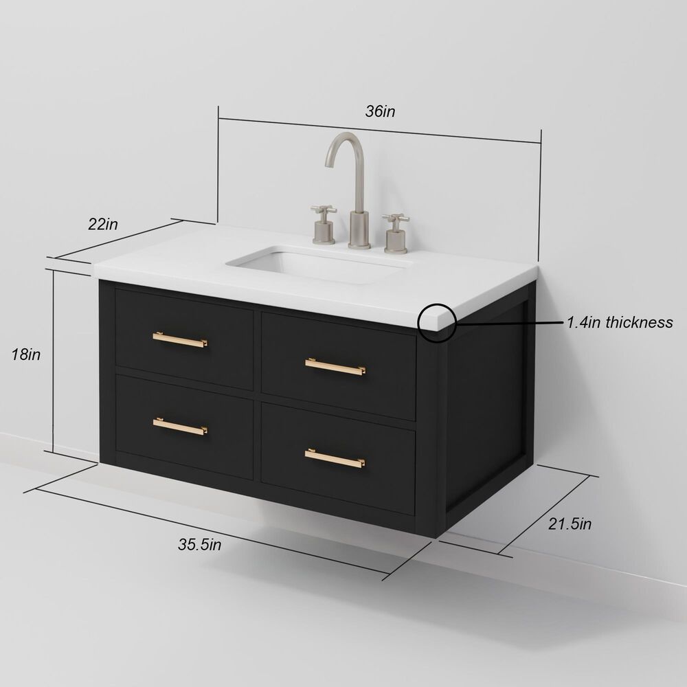 Lexora Home Castor 36" Single Bathroom Vanity in Black with 2 cm White Quartz Top and Rectangular Sink, , large