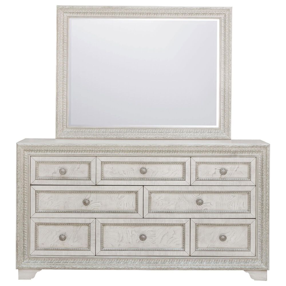 Pulaski Furniture Corp Camila Dresser and Mirror in White and Silver, , large