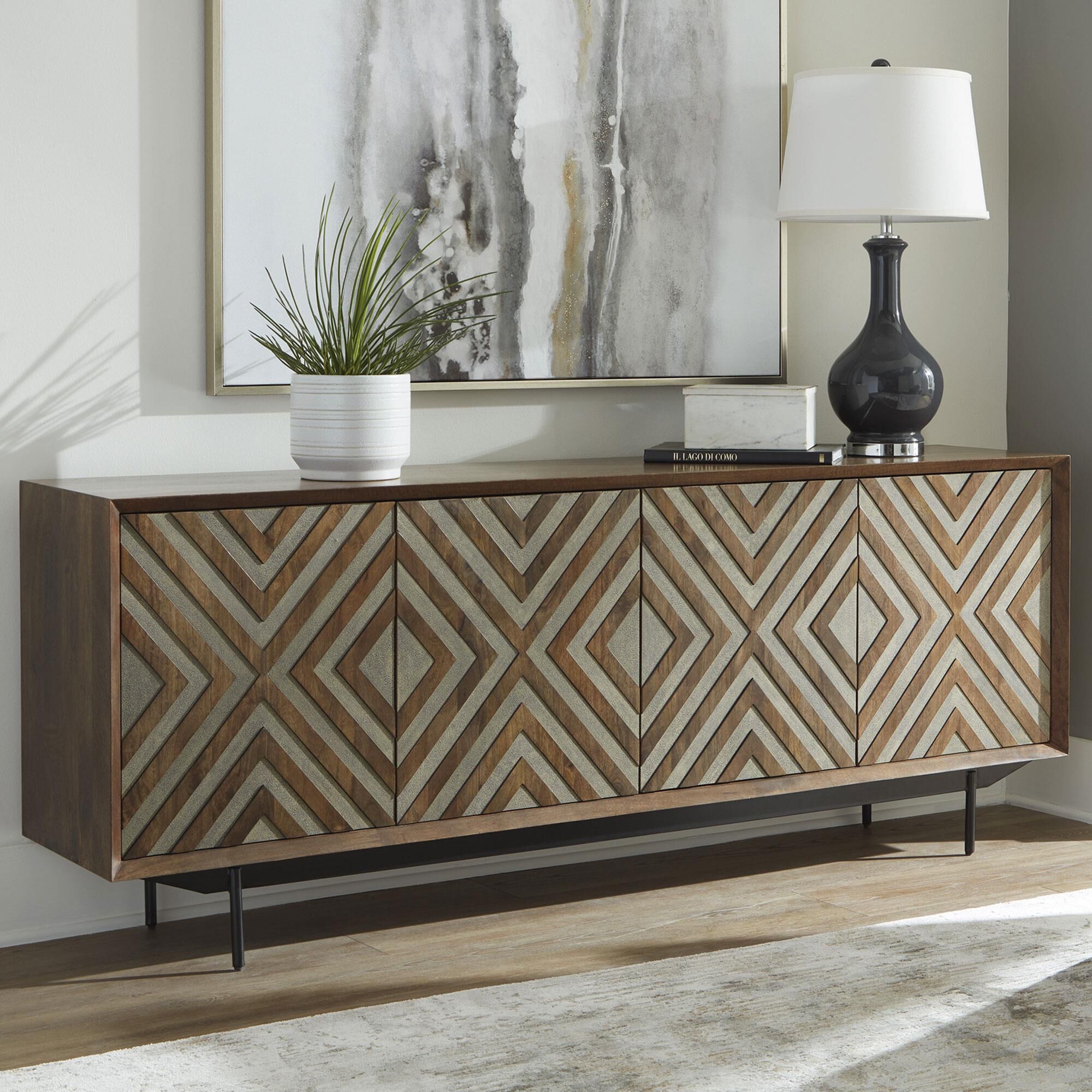 Ashley Dreggan Accent Cabinet in Warm Walnut, Grayish Gold and Black