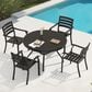 Hearth and Haven 5-Piece Outdoor Metal Dining Set with Stackable Chairs and Round Slatted Table in Black, , large