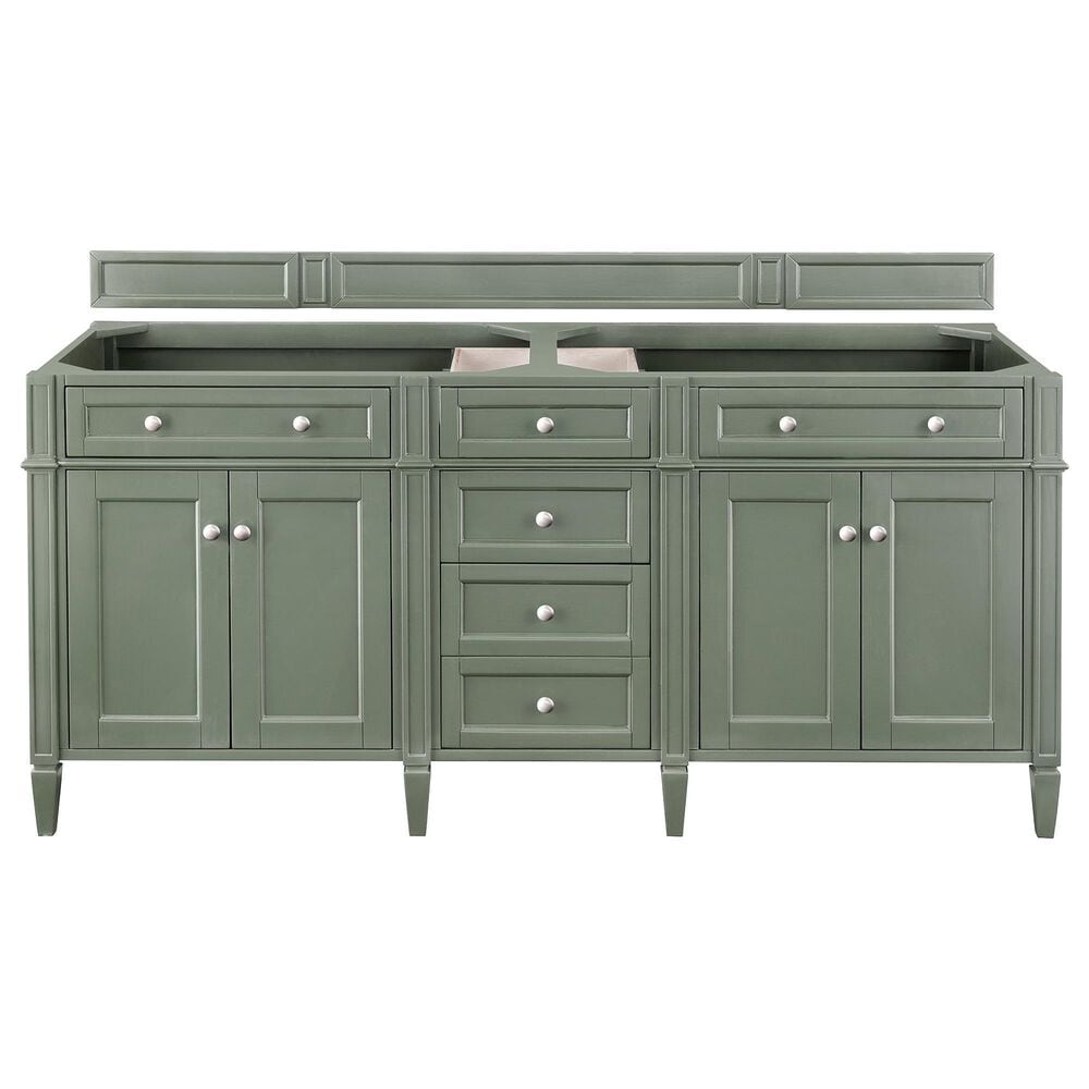 James Martin Vanities Brittany 72&quot; Double Bathroom Vanity in Smokey Celadon with Single Hole 3 cm White Zeus Quartz Top and Rectangular Sinks, , large