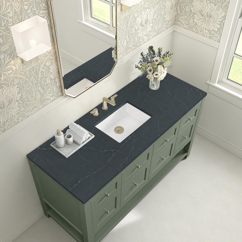 James Martin Vanities Breckenridge 60&quot; Single Bathroom Vanity in Smokey Celadon with 3 cm Charcoal Soapstone Quartz Top and Rectangular Sink, , large