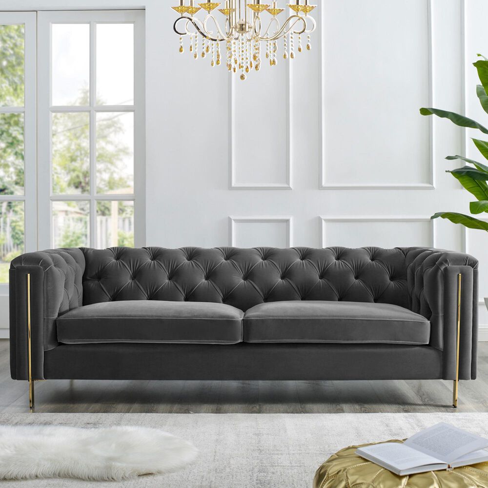 Steve Silver Charlene Stationary Sofa in Gray Velvet, , large