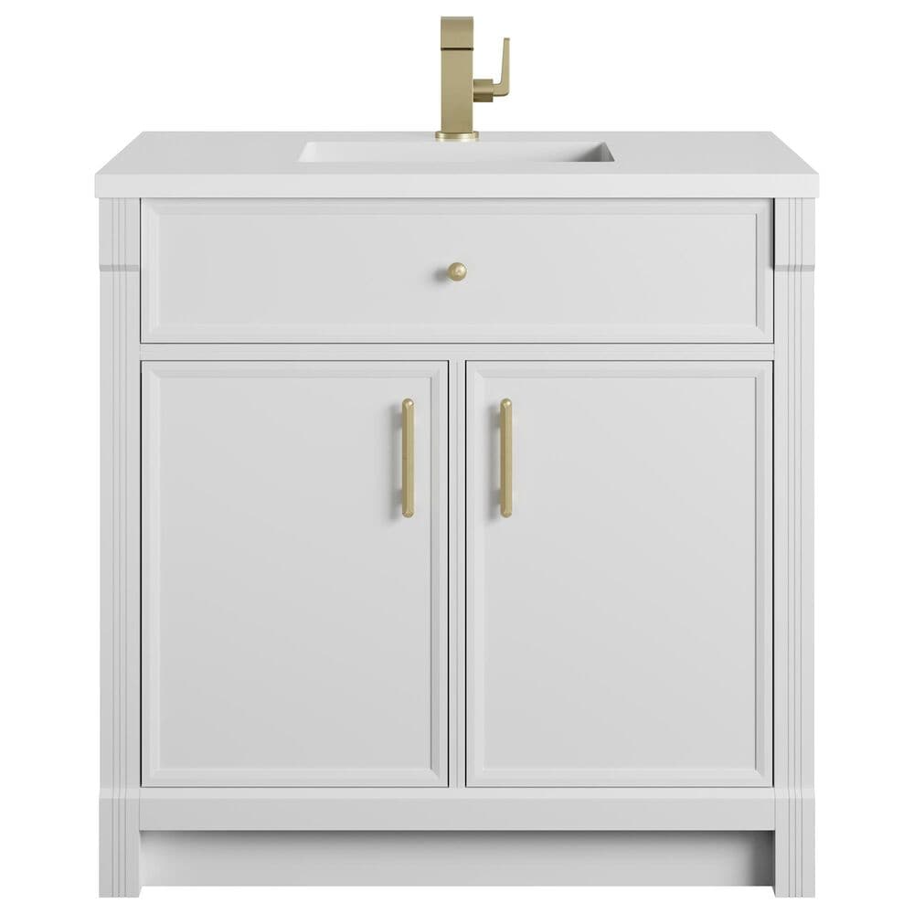 James Martin Bellshire 36" Single Bathroom Vanity in Bright White with Single Hole 3 cm White Zeus Silestone Top and Rectangular Sink, , large