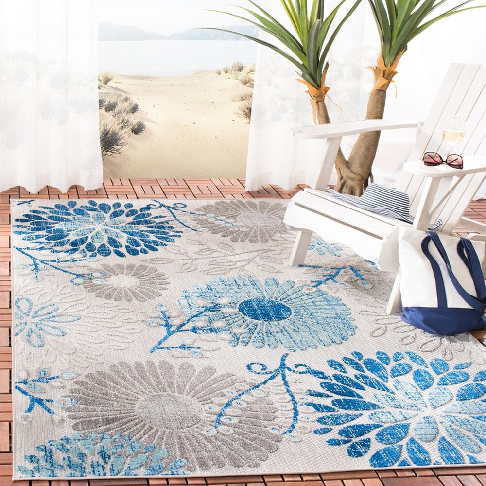 Safavieh Cabana CBN832F 3&#39; x 5&#39; Grey and Blue Indoor/Outdoor Area Performance Rug, , large