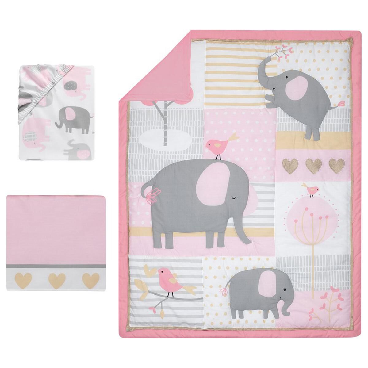 Lambs and Ivy Eloise 3 Piece Bedding Set in Pink Gray Gold and