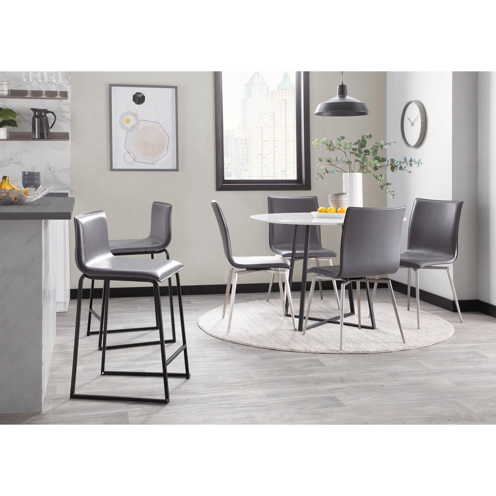 Lumisource Mason Swivel Side Chair with Grey Upholstered in Brushed Stainless Steel (Set of 2), , large