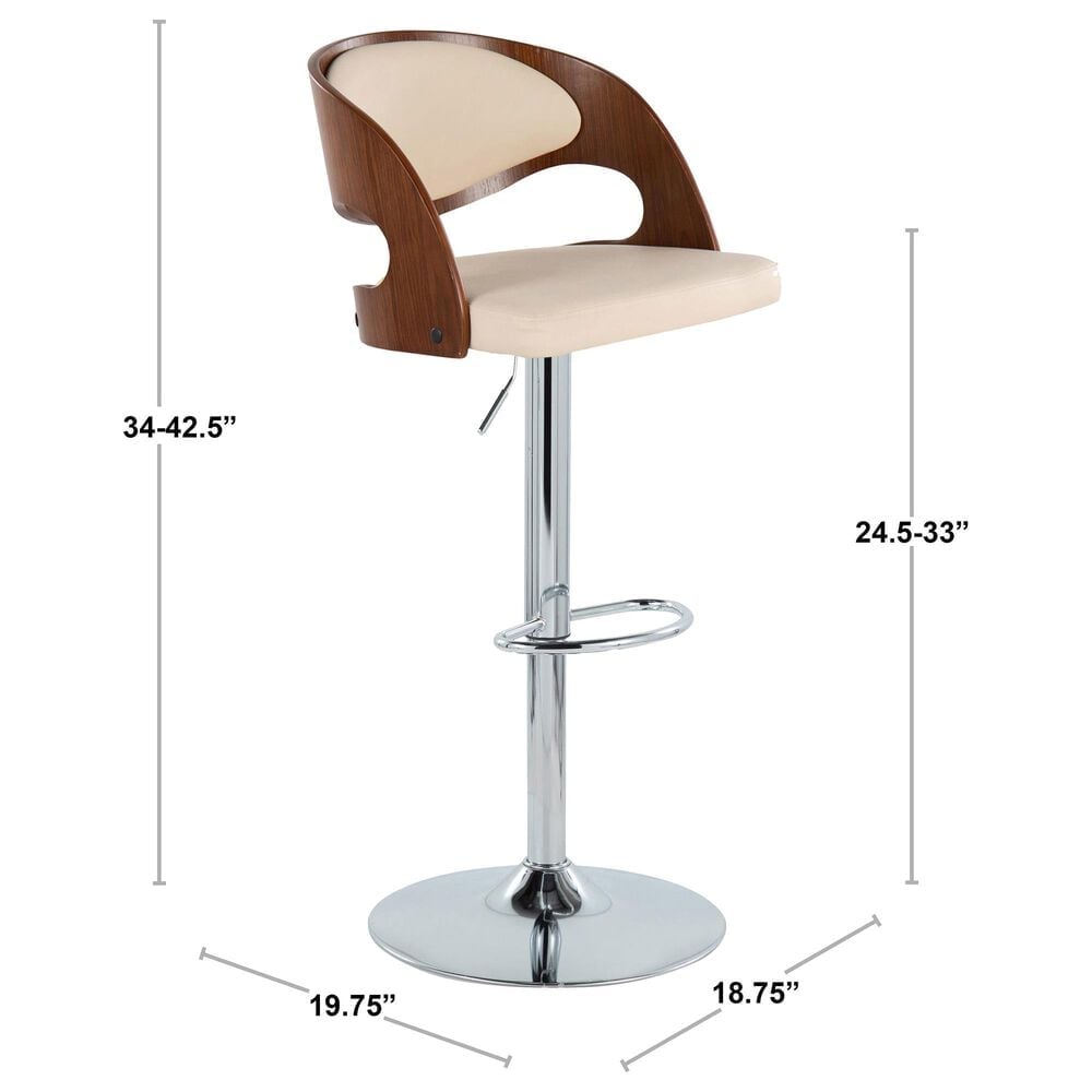 Lumisource Pino Adjustable Swivel Barstool with Cream Cushion in Chrome and Walnut &#40;Set of 2&#41;, , large