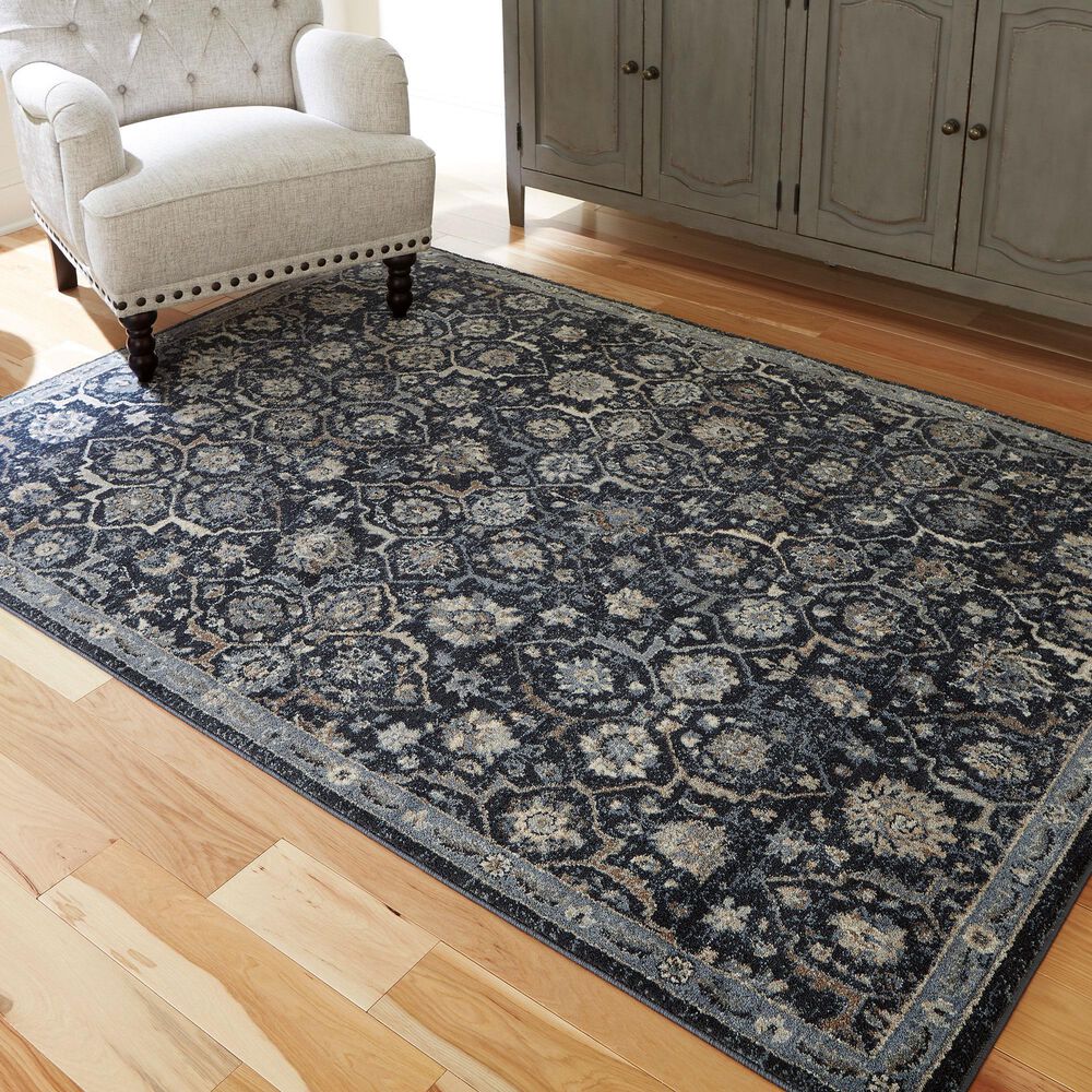 Ashley Hilcott 5&#39;3&quot; x 7&#39;3&quot; Blue, Cream and Brown Area Rug, , large