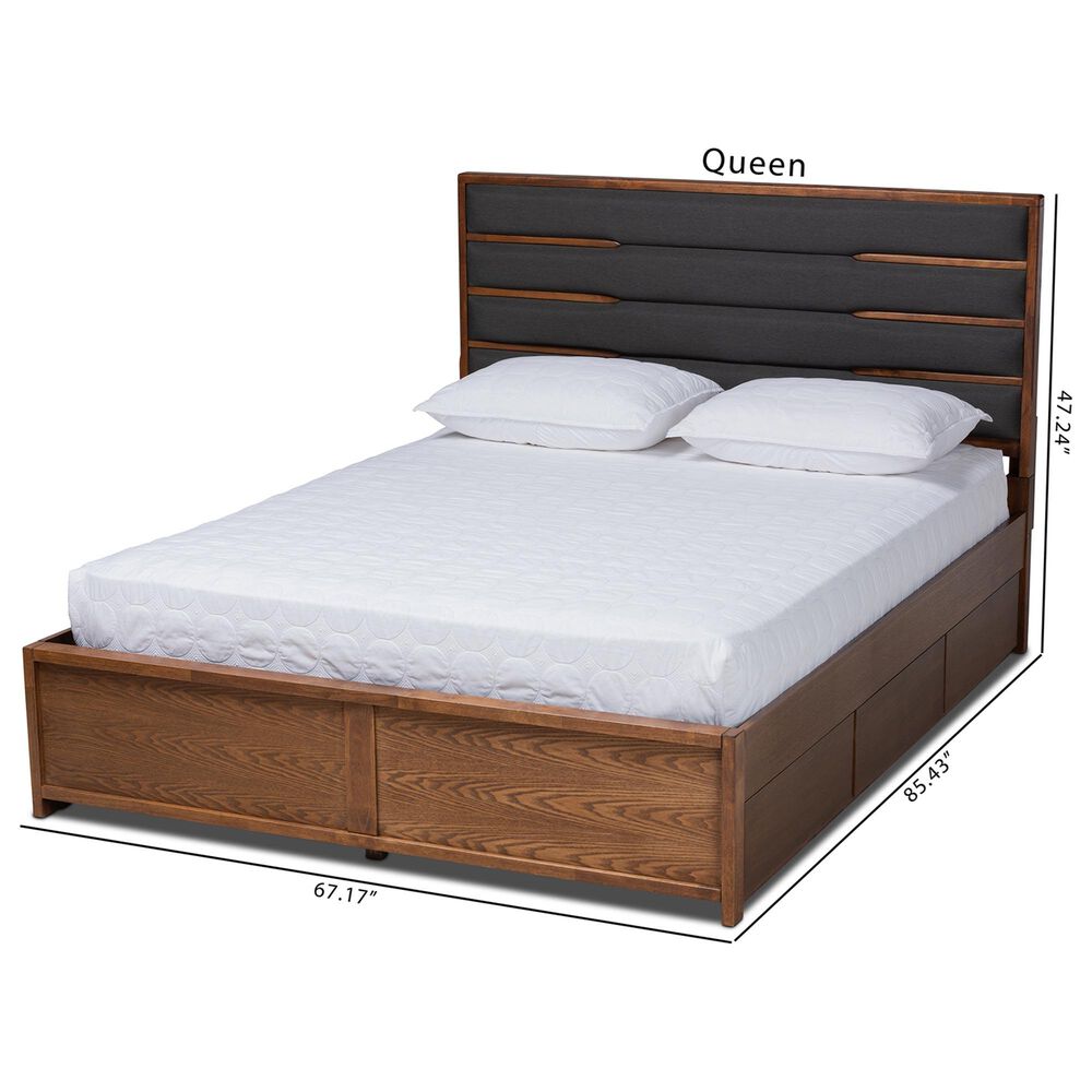 Baxton Studio Elin Queen Platform Storage Bed in Dark Gray/Walnut NFM