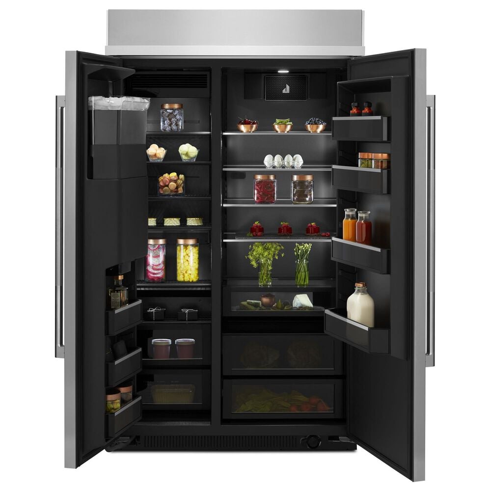 JennAir Rise 29.4 Cu. Ft. Built-In Side-By-Side Refrigerator with External Ice and Water Dispenser in Stainless Steel and Obsidian Black, , large