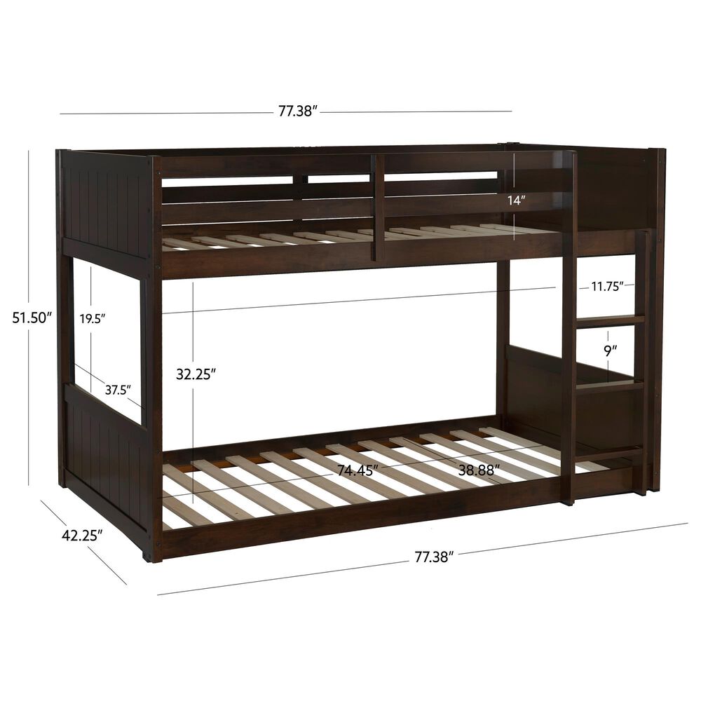 Linon Home Decor Darcy Low Profile Twin over Twin Bunk Bed in Espresso, , large