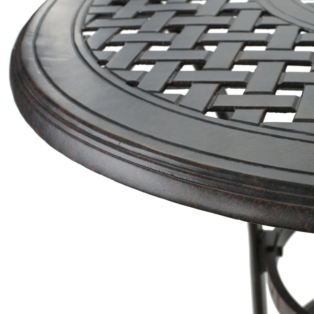 Hearth and Haven Patio Bar Table with Lattice Top and Umbrella Holder in Bronze, , large