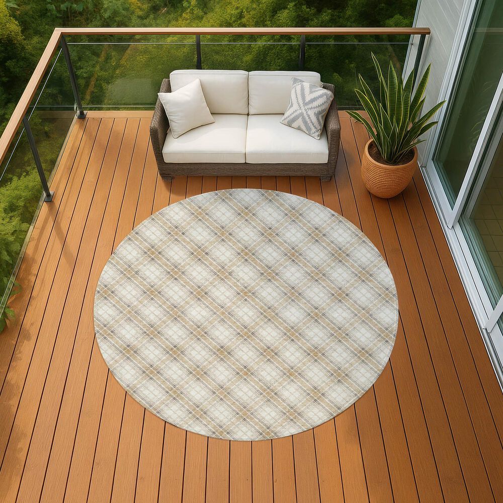 Dalyn Rug Company Soft Essentials Plaid Ivory 8' Round Indoor/Outdoor Area Rug, , large