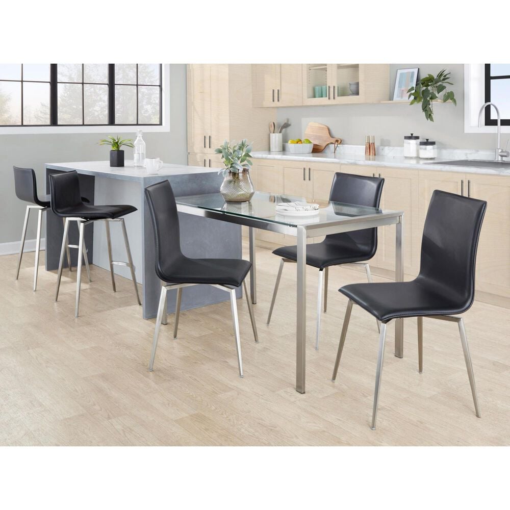 Lumisource Mason Swivel Side Chair with Black Upholstered in Brushed Stainless Steel (Set of 2), , large