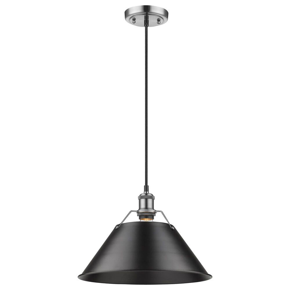 Golden Lighting Orwell 1-Light Wide Large Pendant with Matte Black Shade in Pewter, , large