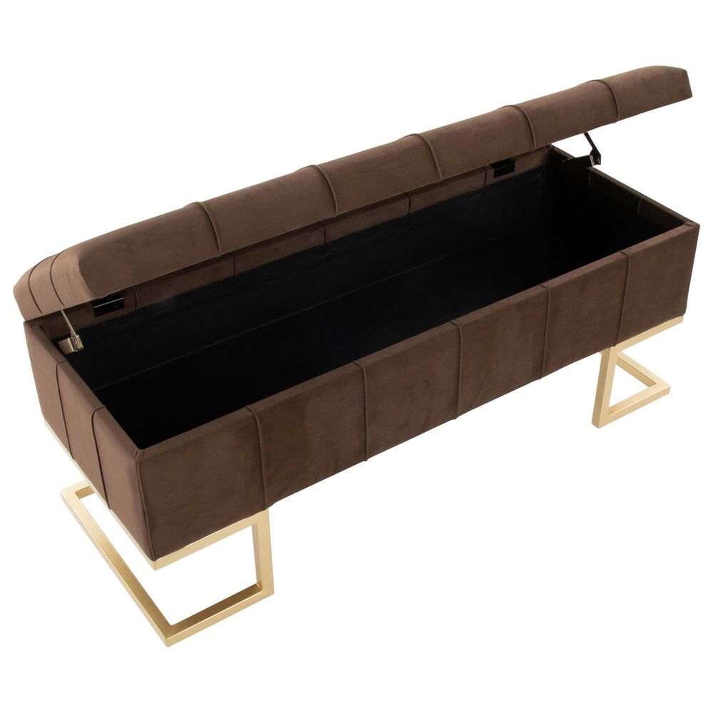 LumiSource Midas Storage Bench with Brown Velvet Cushion in Gold, , large