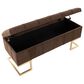 LumiSource Midas Storage Bench with Brown Velvet Cushion in Gold, , large