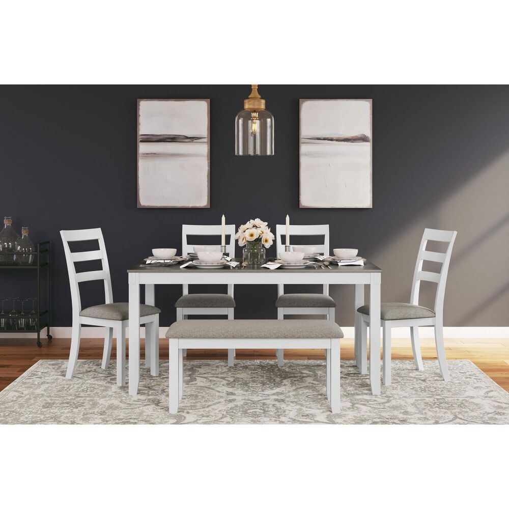 Ashley Stonehollow 6-Piece Rectangular Dining Set in White and Gray, , large