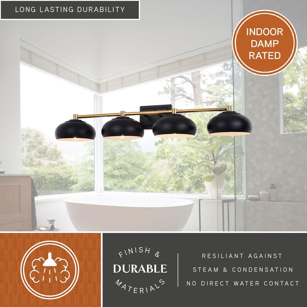 Vaxcel Belmont 4-Light Bathroom Vanity in Matte Black and Satin Brass, , large