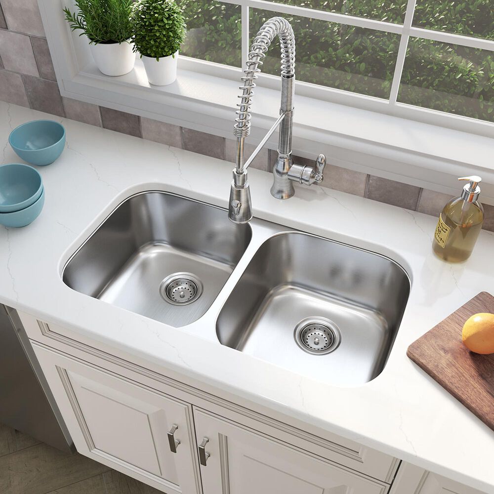 MS International Double Bowl 18-Gauge Stainless Steel Undermount Kitchen Sink, , large