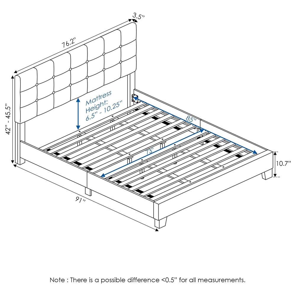 HOMLUX Laval California King Upholstered Platform Bed Frame in Glacier, , large