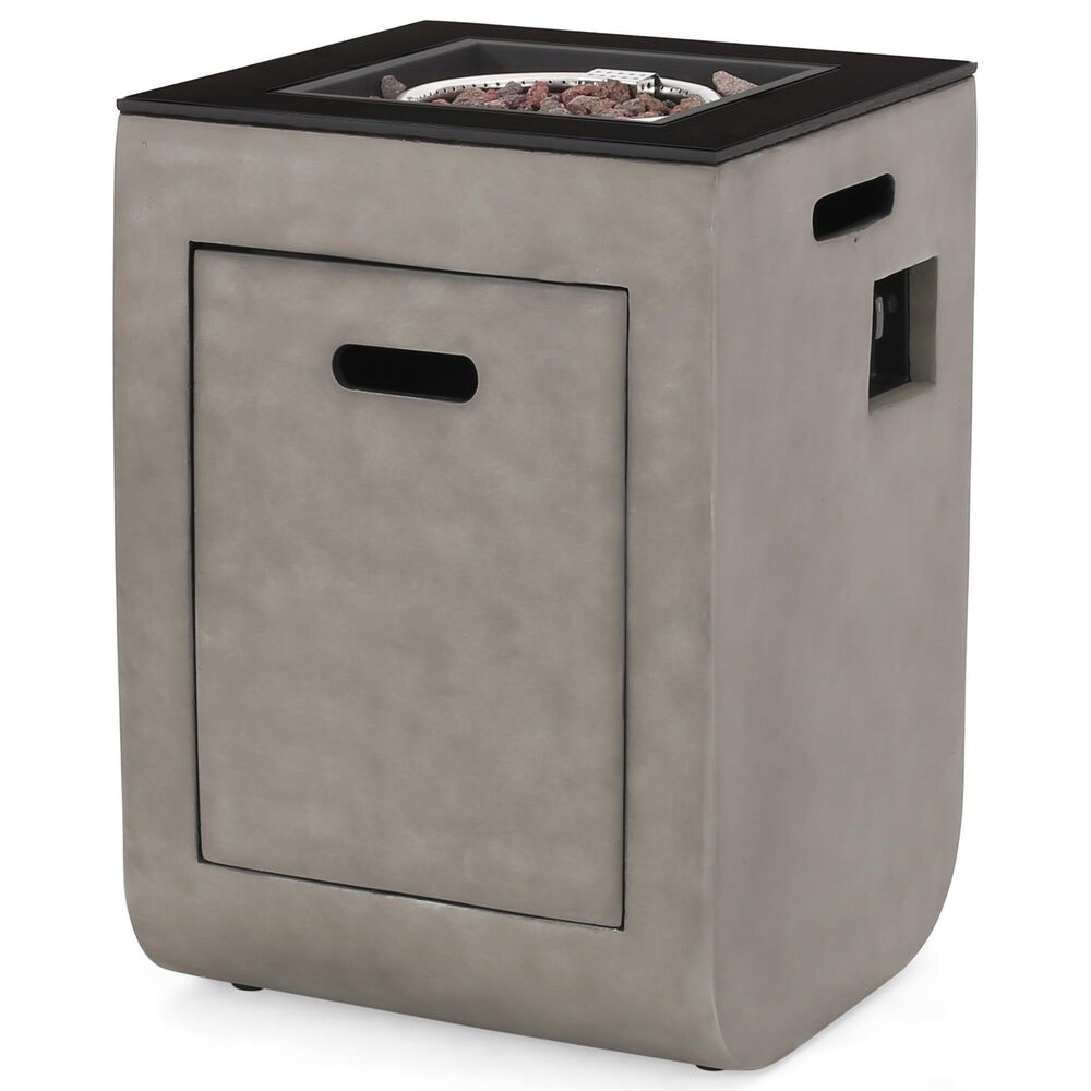 Noble House Adio 19.5" Square Patio Fire Column in Black and Light Gray, , large
