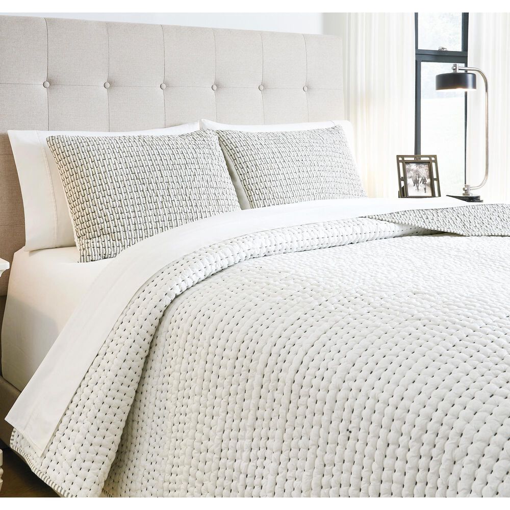Millennium Doralia 3-Piece Queen Coverlet Set in Linen and Charcoal, , large