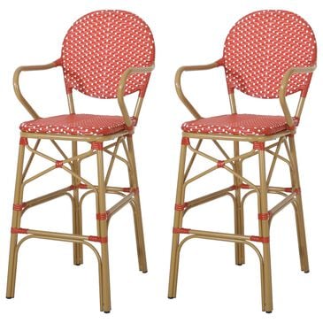Hearth and Haven Outdoor Wicker French Barstool with Curved Design in Red (Set of 2), , large