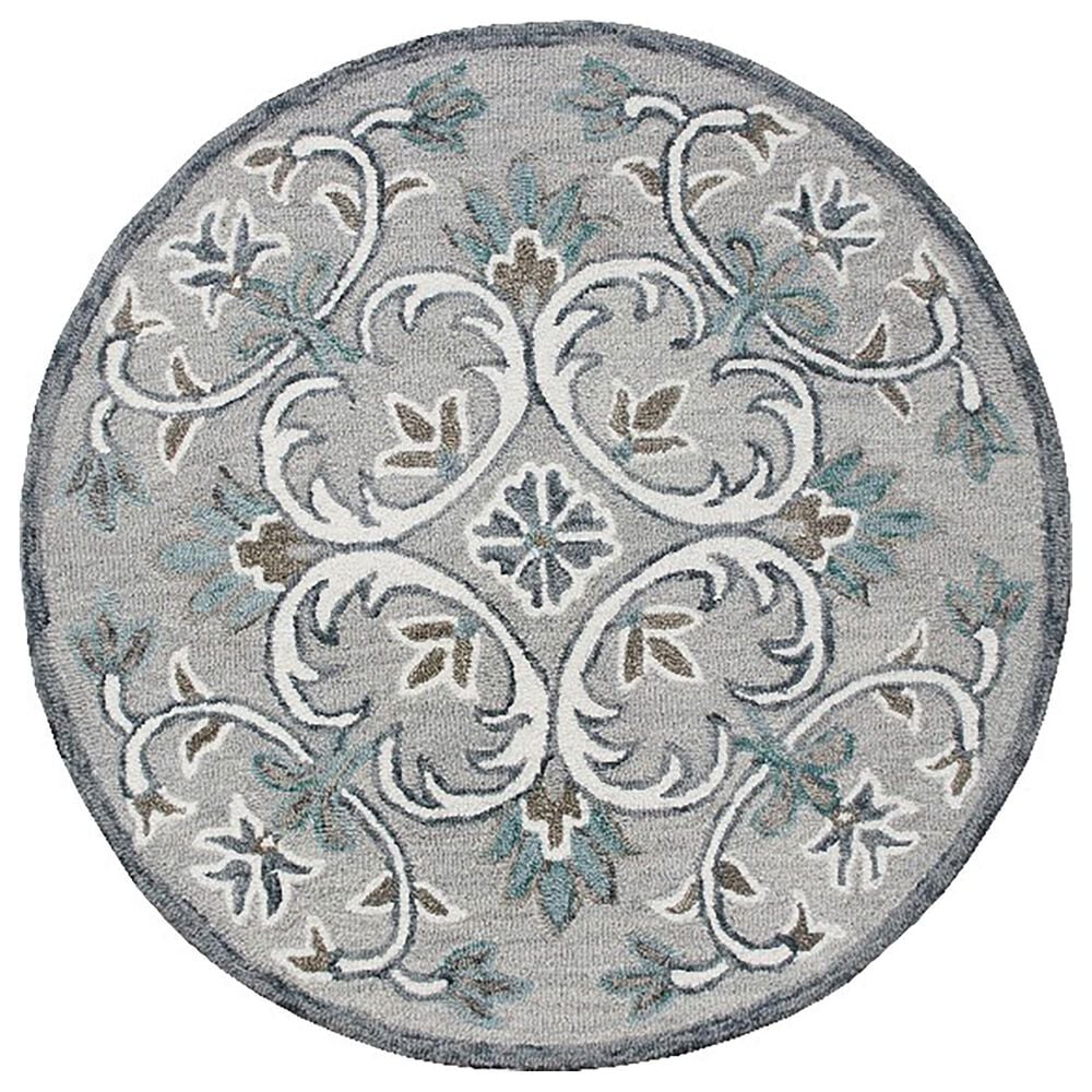 L&R Resources Sinuous Floral Filigree 4" Round Taupe, Gray and Blue Area Rug, , large