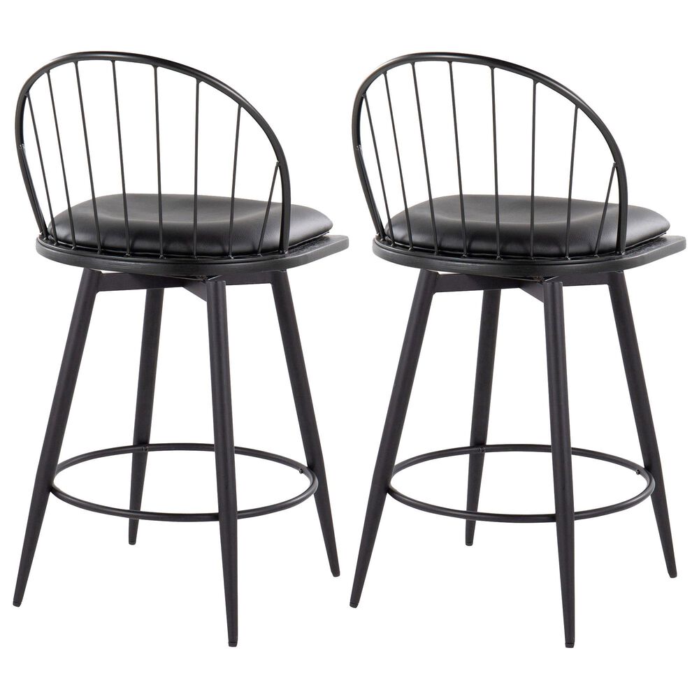 Lumisource Riley 26&quot; Swivel Counter Stool in Black &#40;Set of 2&#41;, , large