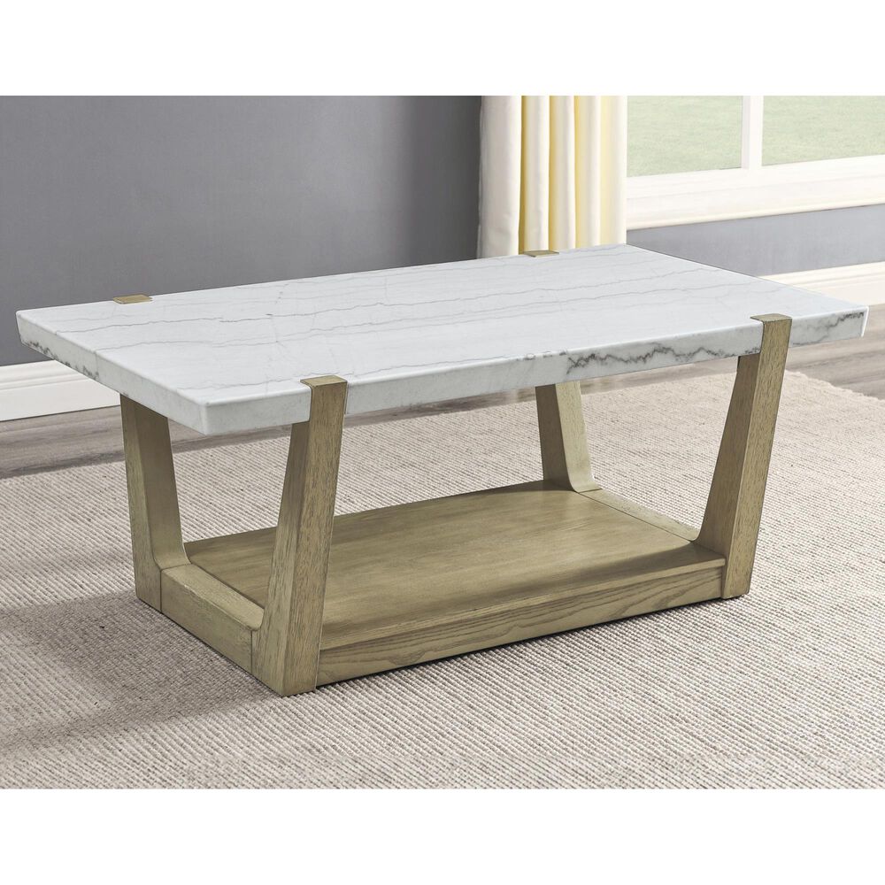 Steve Silver Perth Rectangular Cocktail Table with Casters in White and Weathered Sand, , large
