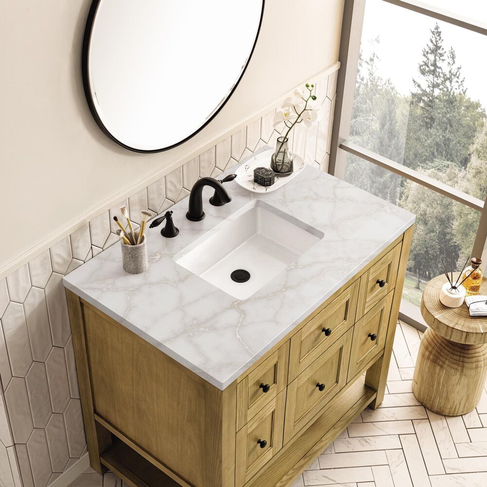 James Martin Vanities Breckenridge 36" Single Bathroom Vanity in Light Natural Oak with 3 cm Victorian Silver Quartz Top and Rectangular Sink, , large