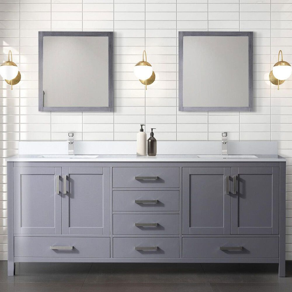Lexora Home Jacques 80&quot; Double Bathroom Vanity in Dark Grey with 2 cm White Cultured Marble Top and Rectangular Sinks, , large