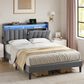 Homlux Full Storage Platform Bed with LED Headboard with Charging Station in Gray, , large