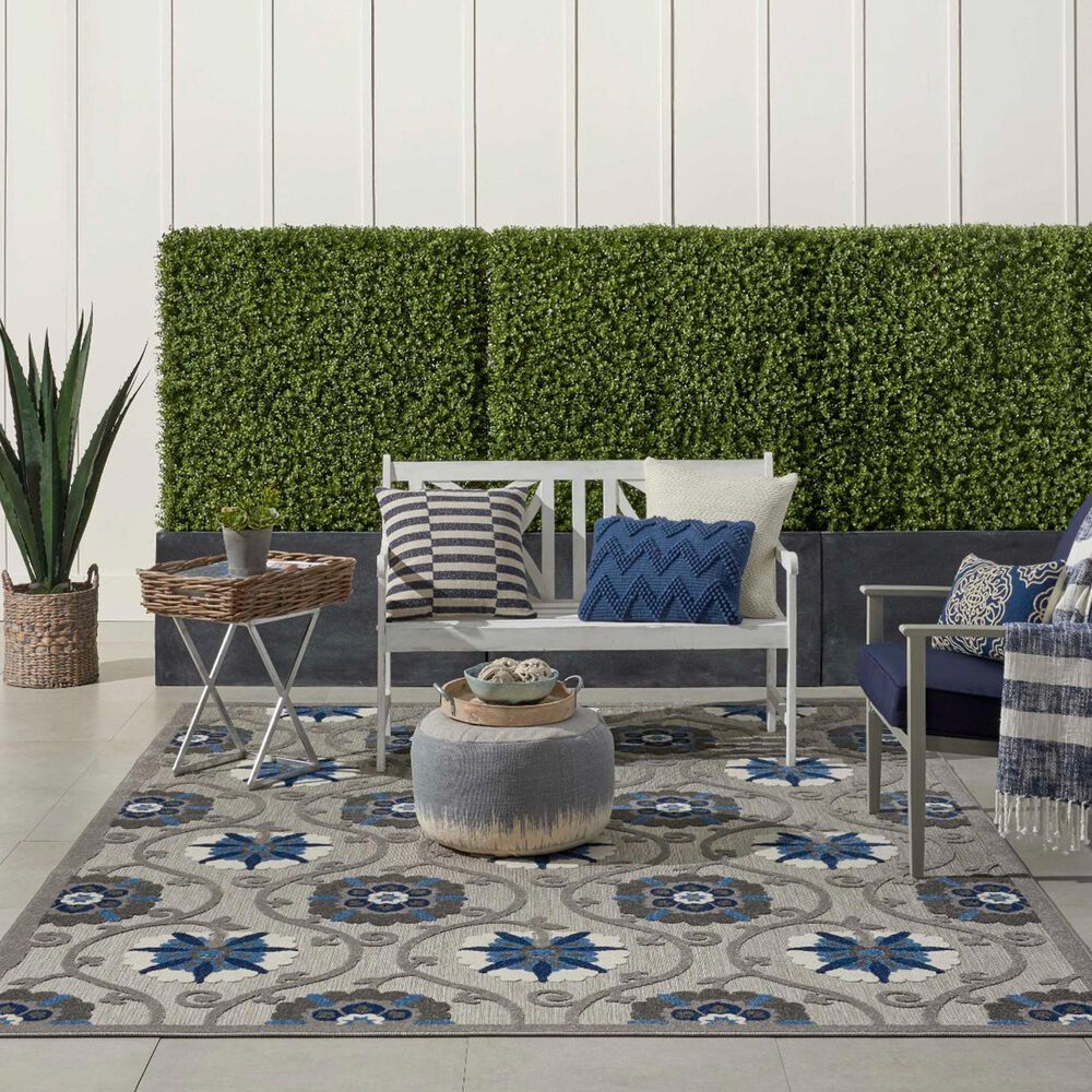 Nourison Aloha 7&#39; x 10&#39; Grey and Blue Indoor/Outdoor Area Rug, , large