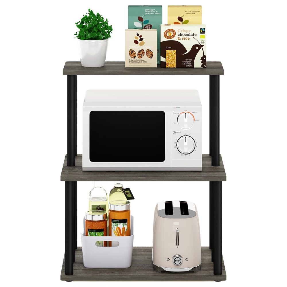 HOMLUX Turn-N-Tube 3-Tier Toolless Kitchen Storage Shelf in French Oak Grey and Black, , large