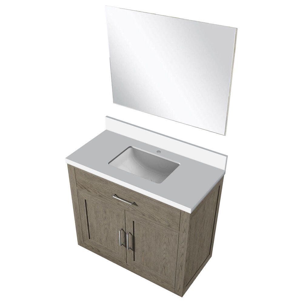 Lexora Home Abbey 36&quot; Single Bathroom Vanity in Black Oak with 2 cm White Quartz Top, Rectangular Sink and 34&quot; Mirror, , large