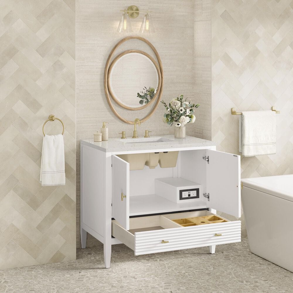 James Martin Vanities Myrrin 36&quot; Vanity in Bright White with 3 cm Lime Delight Quartz Top, , large
