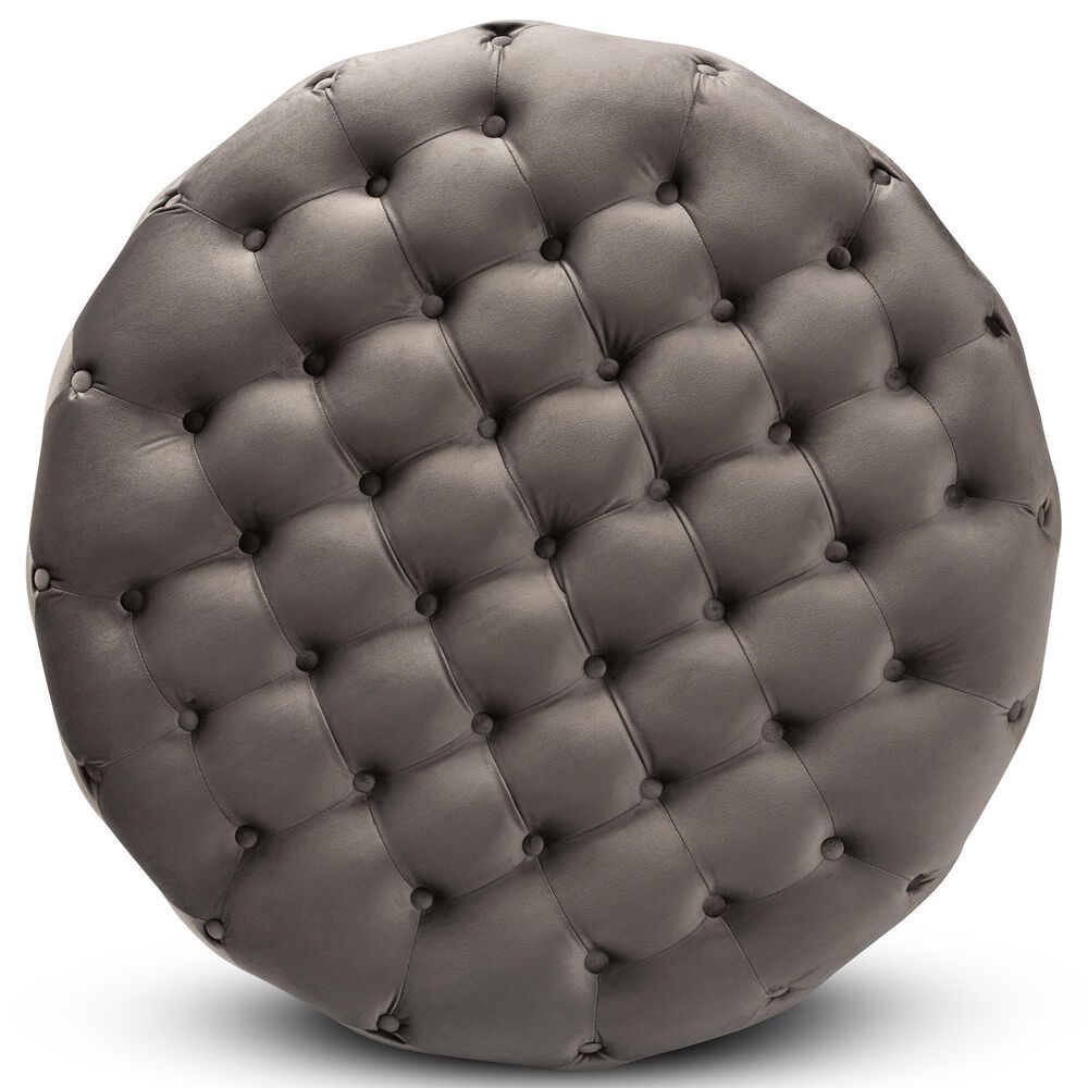 Baxton Studio Sasha Round Cocktail Ottoman in Grey, , large