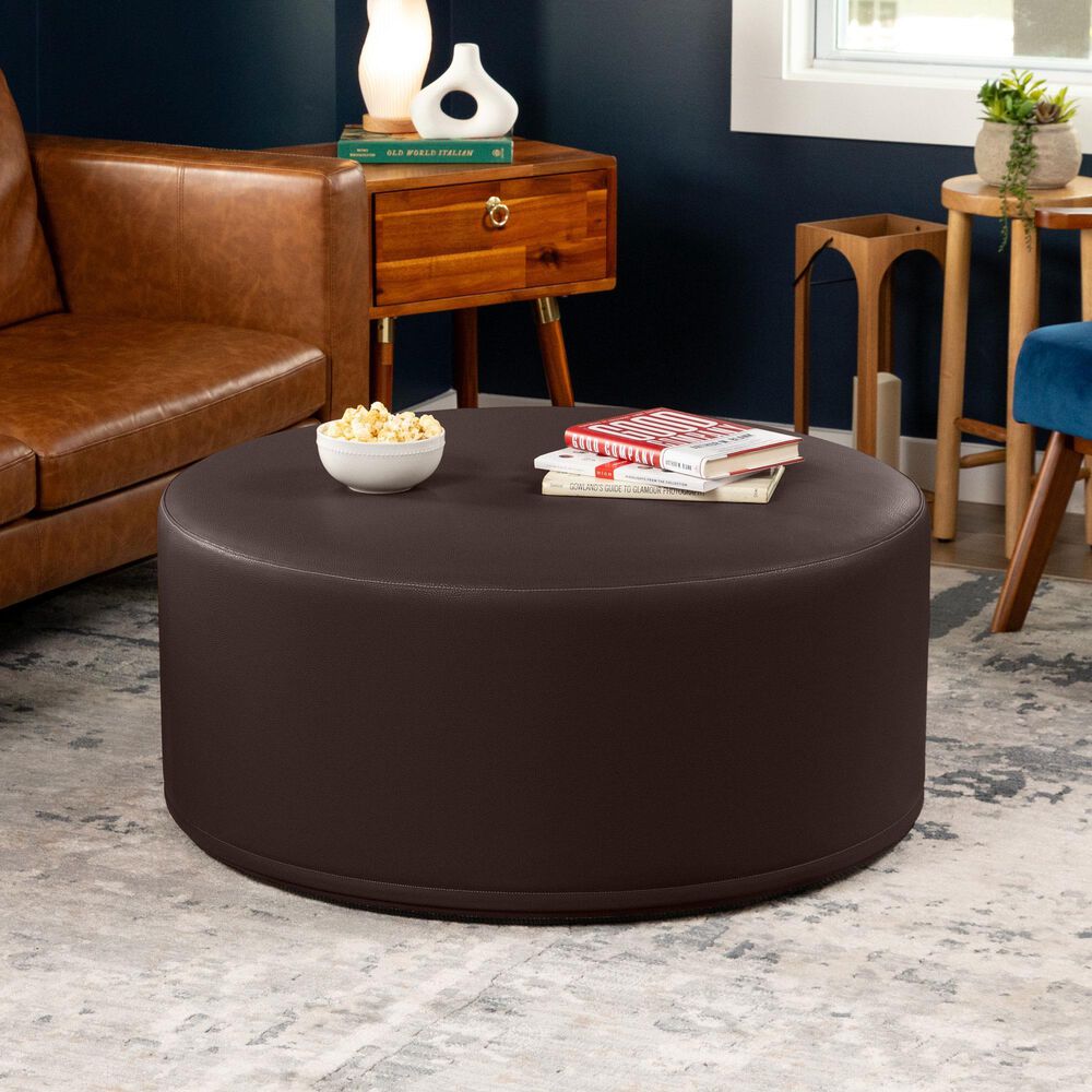 Jaxx Candler Faux Leather Ottoman in Chocolate, , large