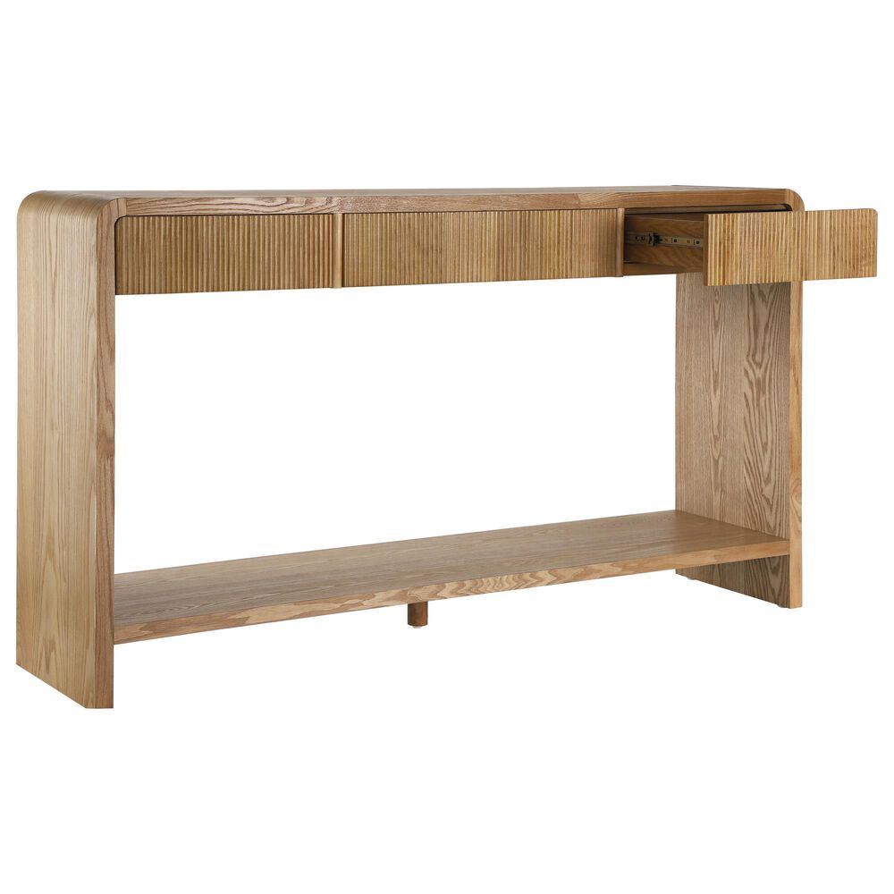Hearth and Haven 3-Drawer Console Table with Open Shelf in Brown, , large