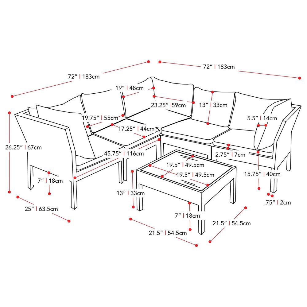 CorLiving Parksville 6-Piece Patio Sectional Set in Blended Grey/Oxford Blue, , large