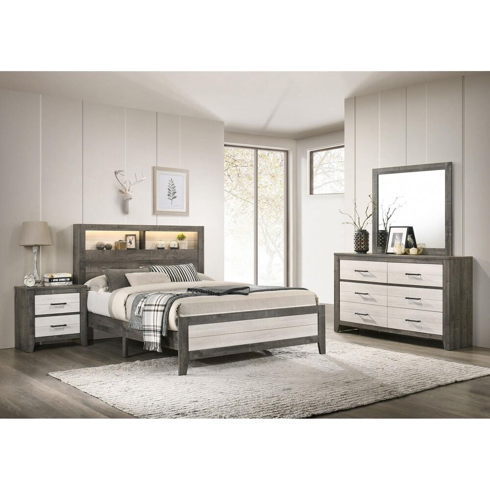 Crown Mark Rhett 6-Drawer Dresser and Mirror in Gray and White, , large